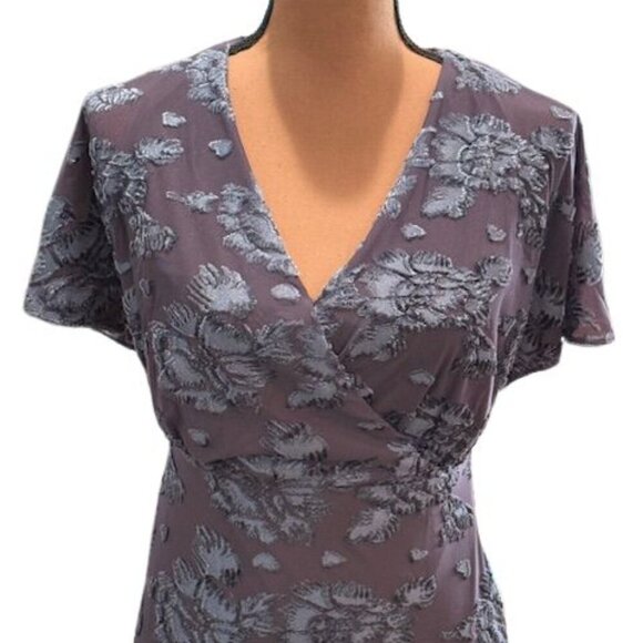 Adrianna Papell Floral Burnout Velvet Long Blouson Gown in Midnight – Size 0 - Picture 6 of 12